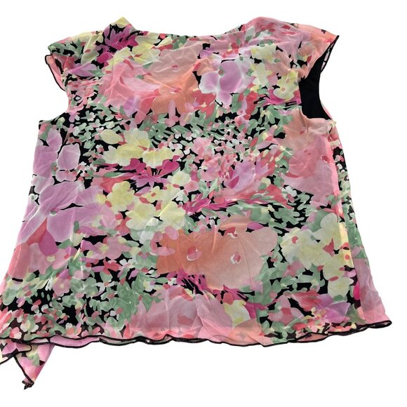 AGB Floral Chiffon Sleeveless Blouse XL Black Pink Multicolor y2k - Picture 8 of 8